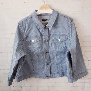 NYDJ Jean Jacket Plus Size 2X Cropped Blue White Striped Stretch